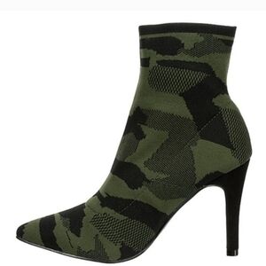 MIA McKinley Point Toe Knit Green Camouflage Stiletto Bootie